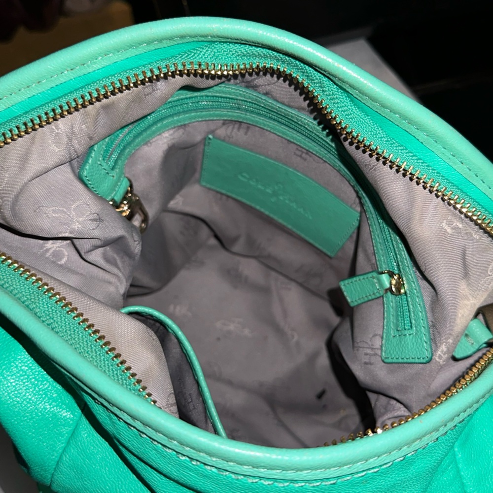 Cole Haan Zoe Aqua Green Leather Large Bucket Shoulder Bag Purse EUC!, MSRP $348 - Picture 7 of 8
